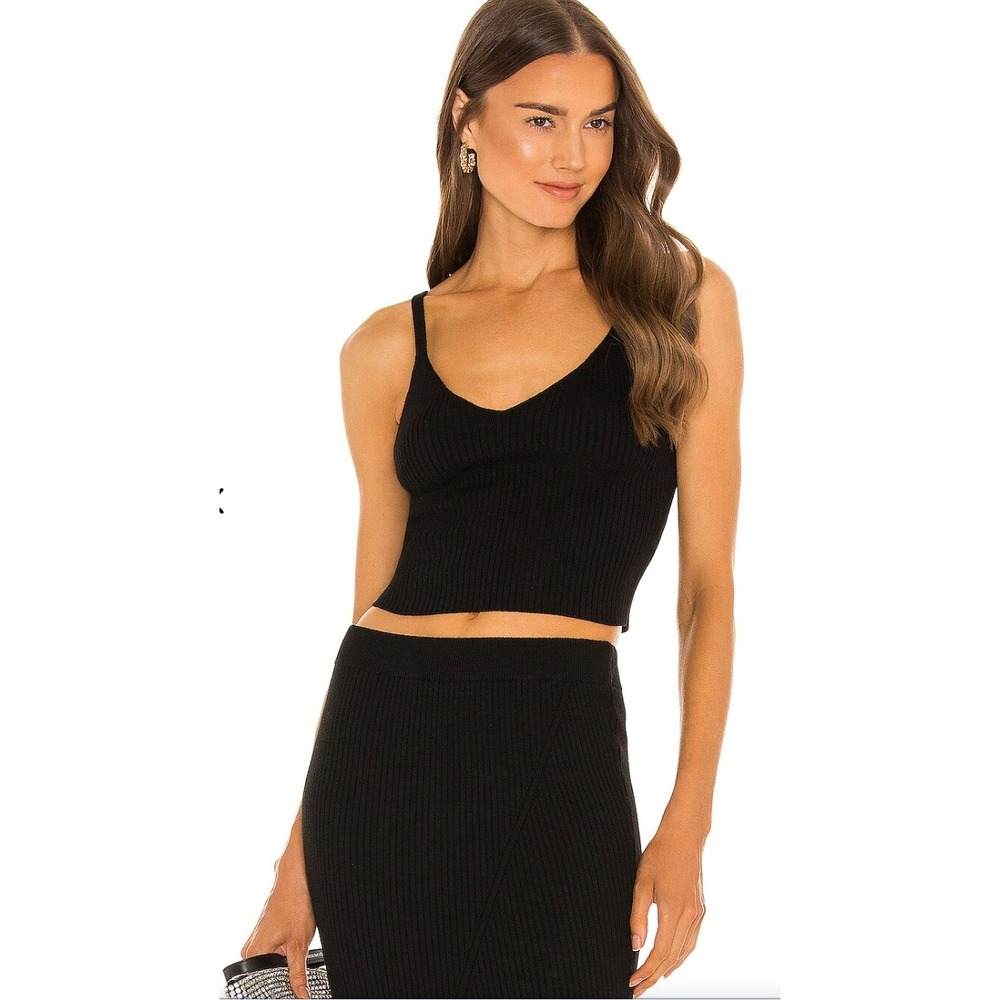 Alice + Olivia Kenna Rib Sweater Bralette Black Wool Knit Crop Top S